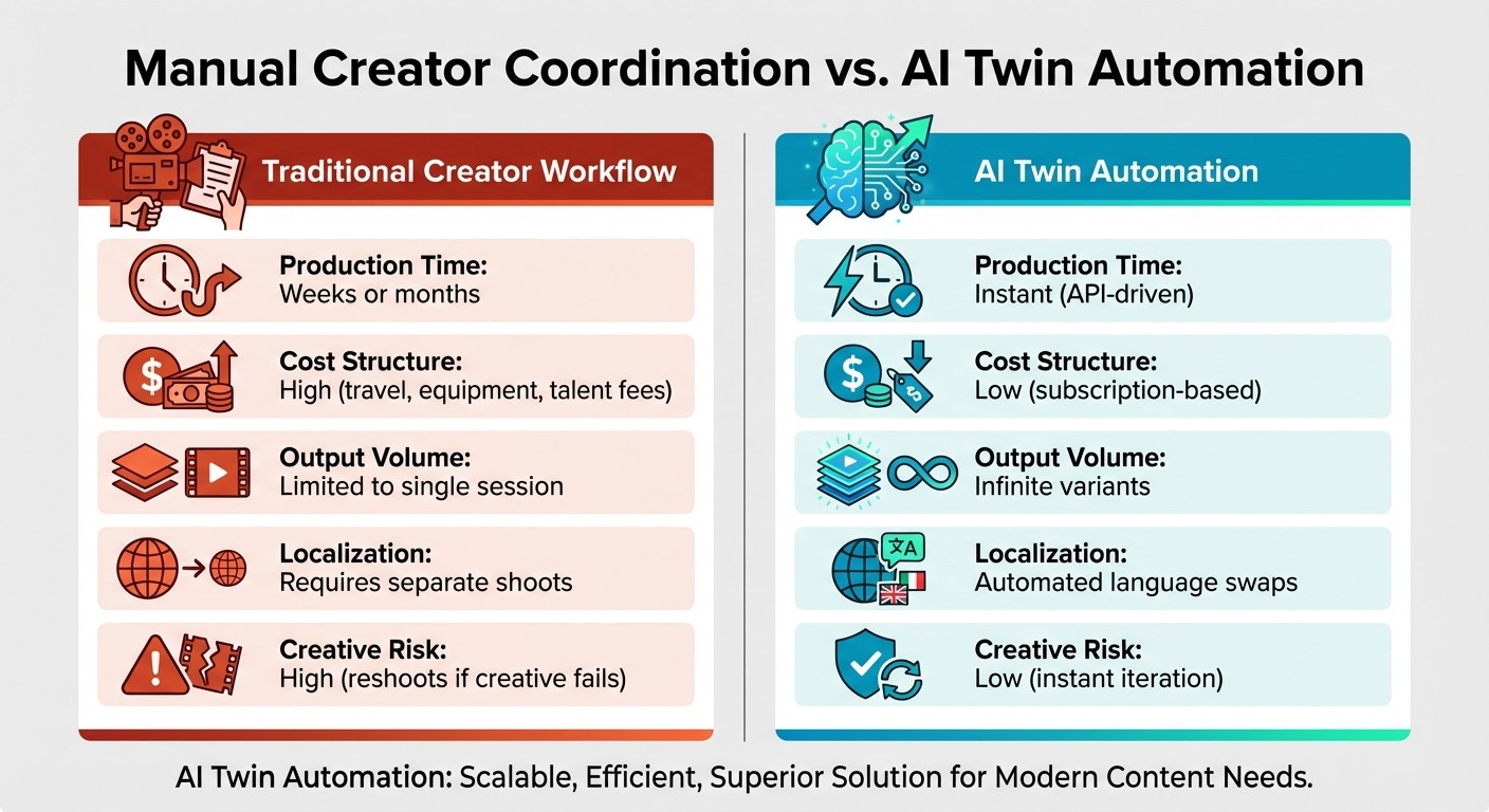 Traditional Creator Workflow vs AI Twin Automation Comparison