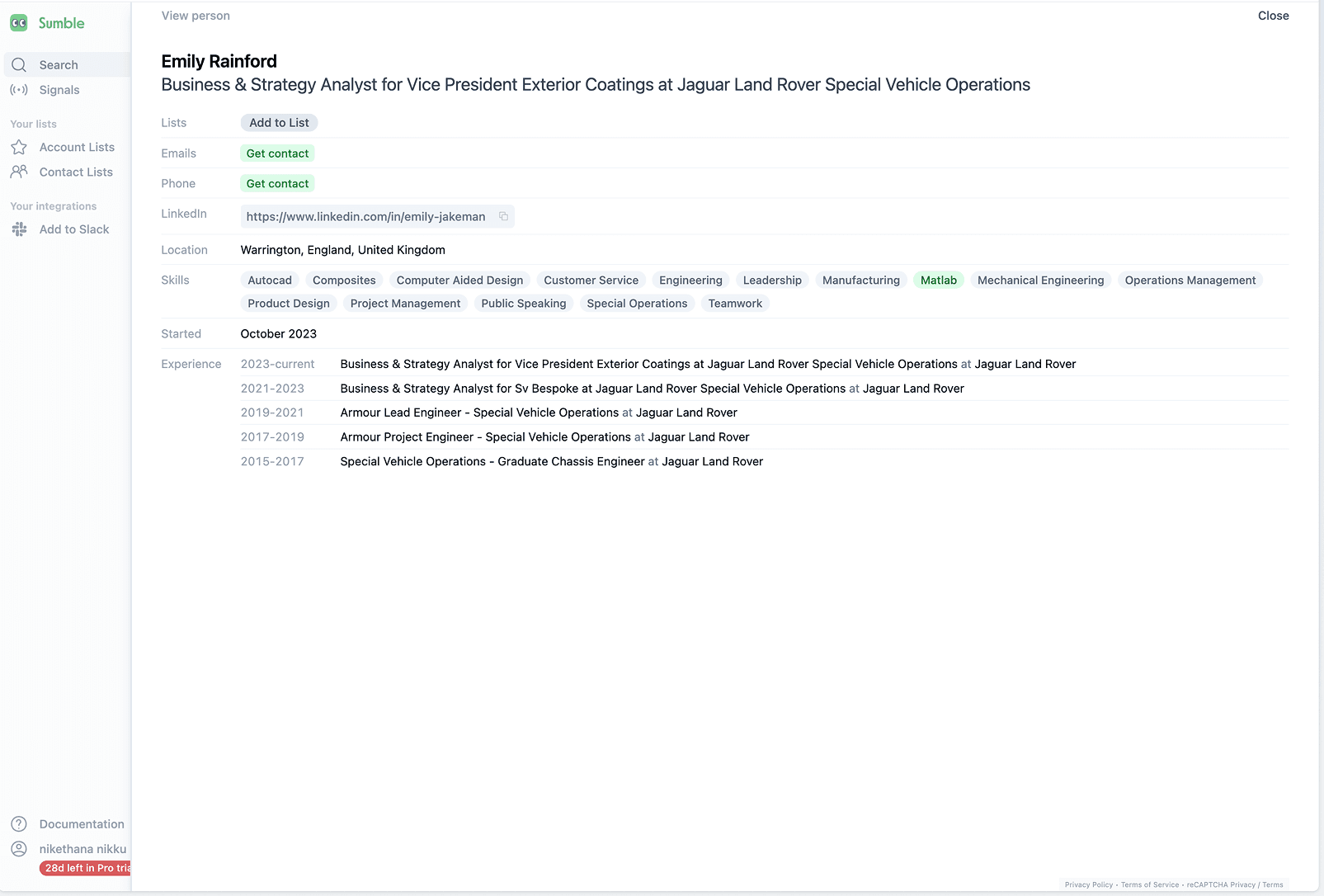 Example of sparse profile - to highlight inconsistency