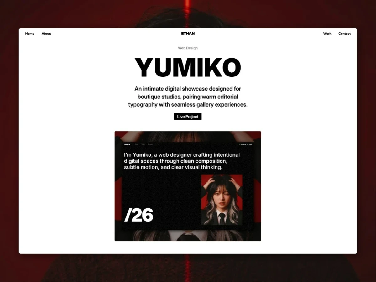 Ethan Clark portfolio project page featuring selected creative work and case study content