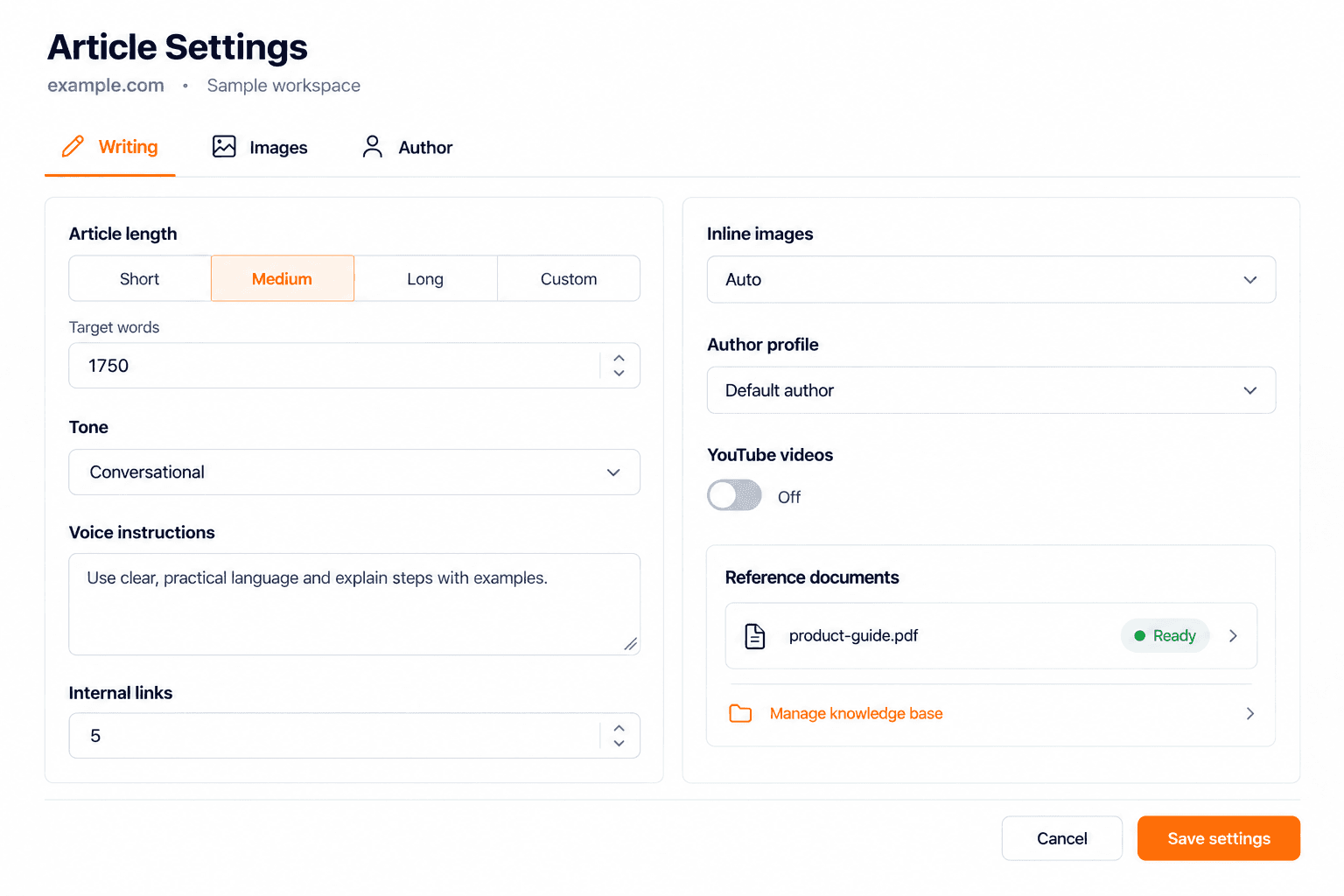 Sample More control over every new article UI