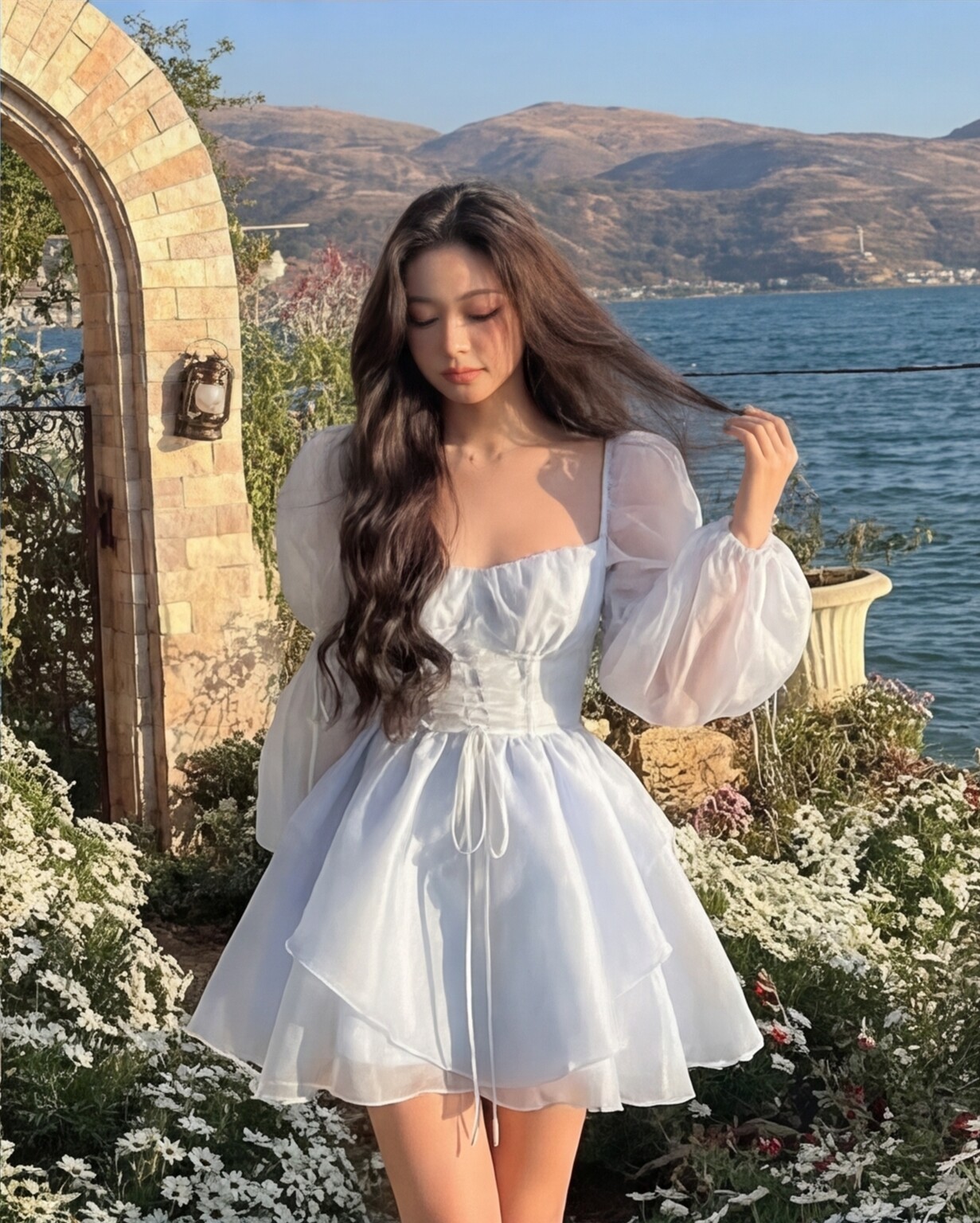 White Off-Shoulder Puff Sleeve Dress