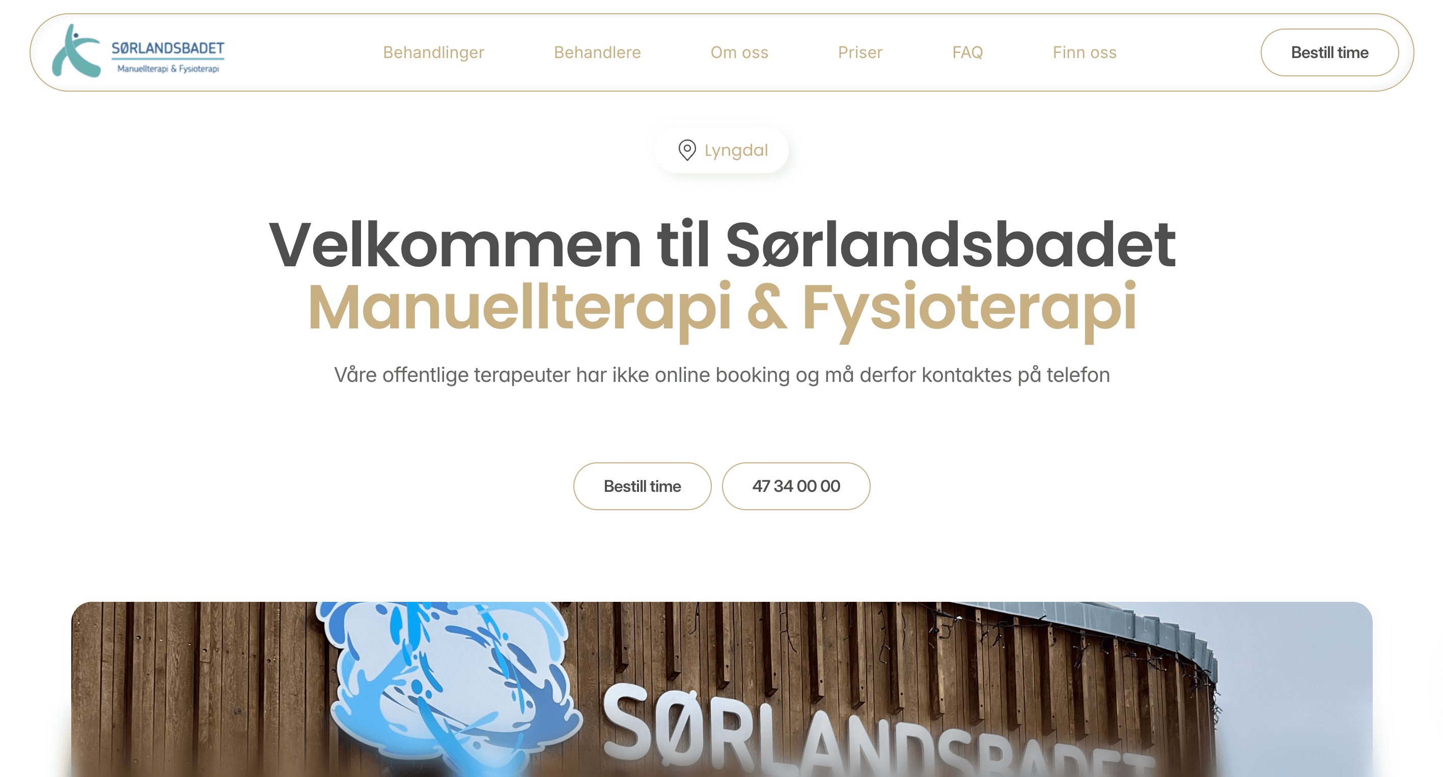 Skjermbilde av Sørlandsbadet Manuellterapi & Fysioterapis nettside