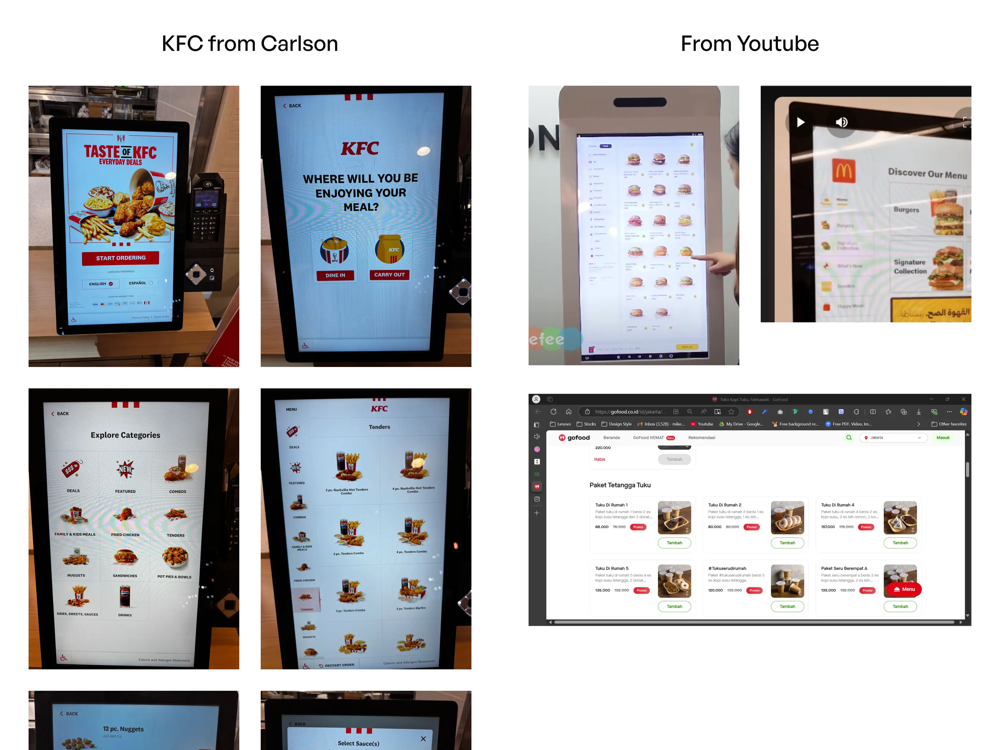 Onsite & desk research screenshot: KFC from the founder and Youtube is from me.