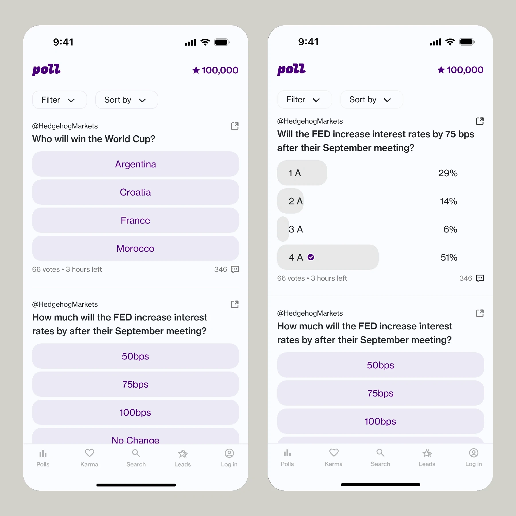 Hedgehog purple mobile UI - polls-results
