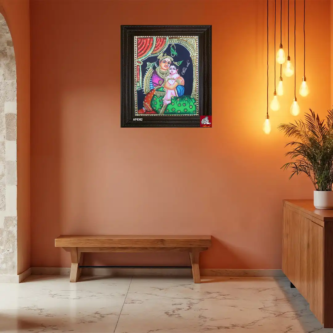 Tanjore painting of Yashoda with baby Krishna