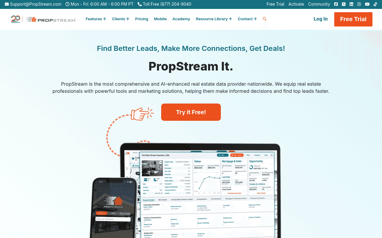 PropStream homepage screenshot