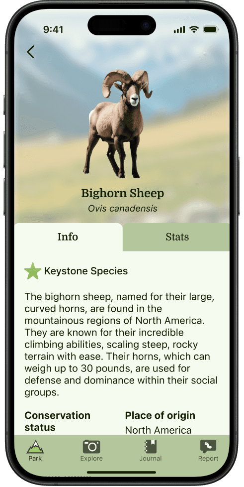 hifi screen showing species detail for bighorn sheep