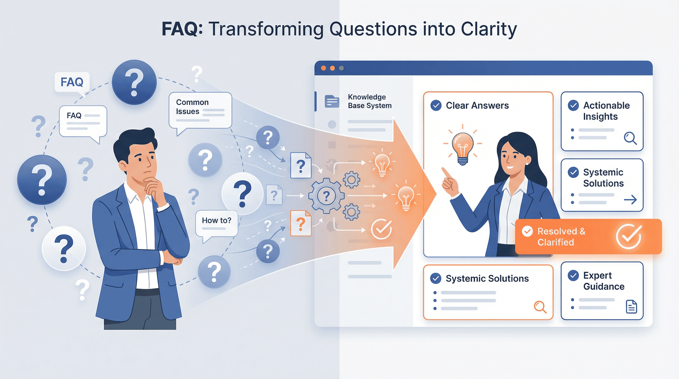 Modern knowledge base interface showing answered questions and clarified guidance for cold email strategy