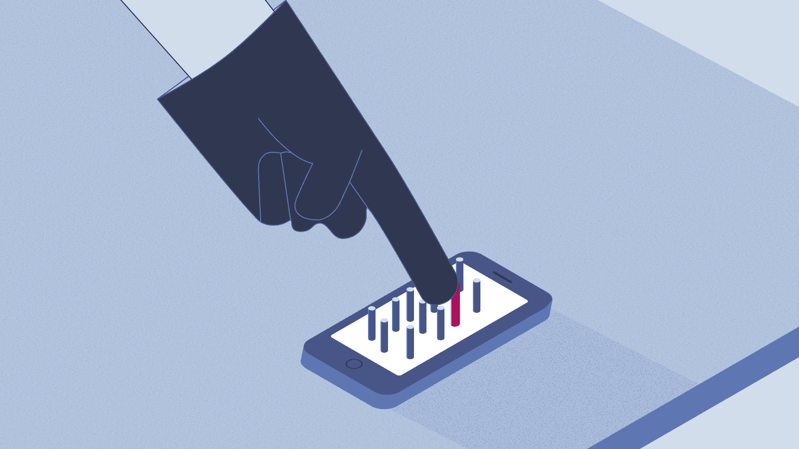 Illustration der Tastaturbedienbarkeit auf einem Smartphone, symbolisiert durch Fingerdruck auf virtuelle Tasten.