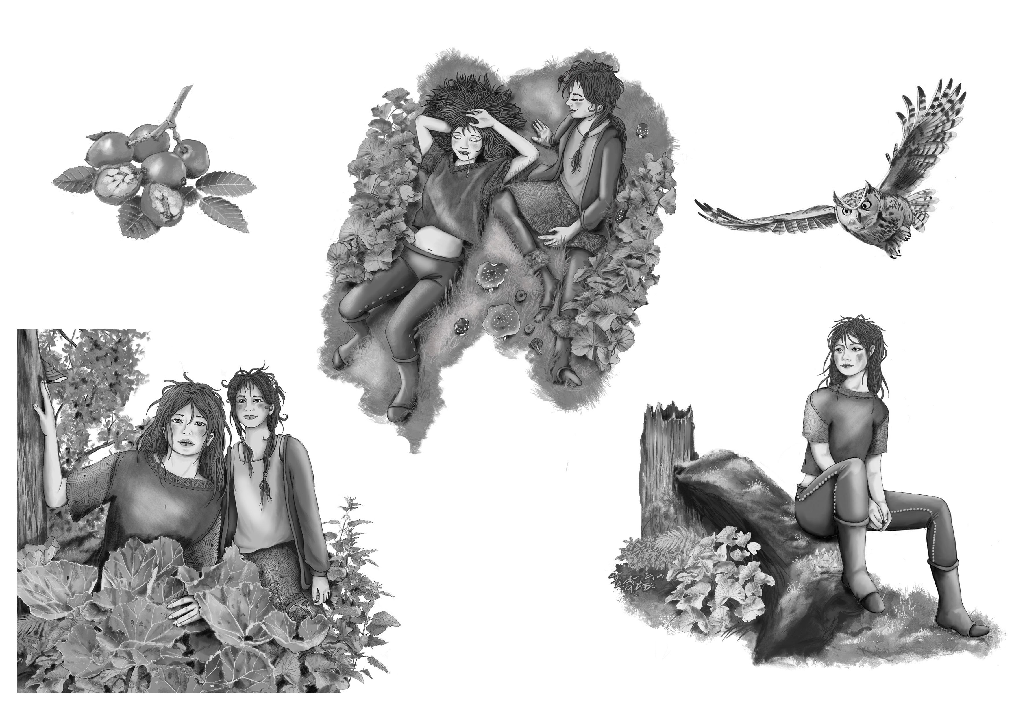 Zwei Mädchen streifen durch den Wald 