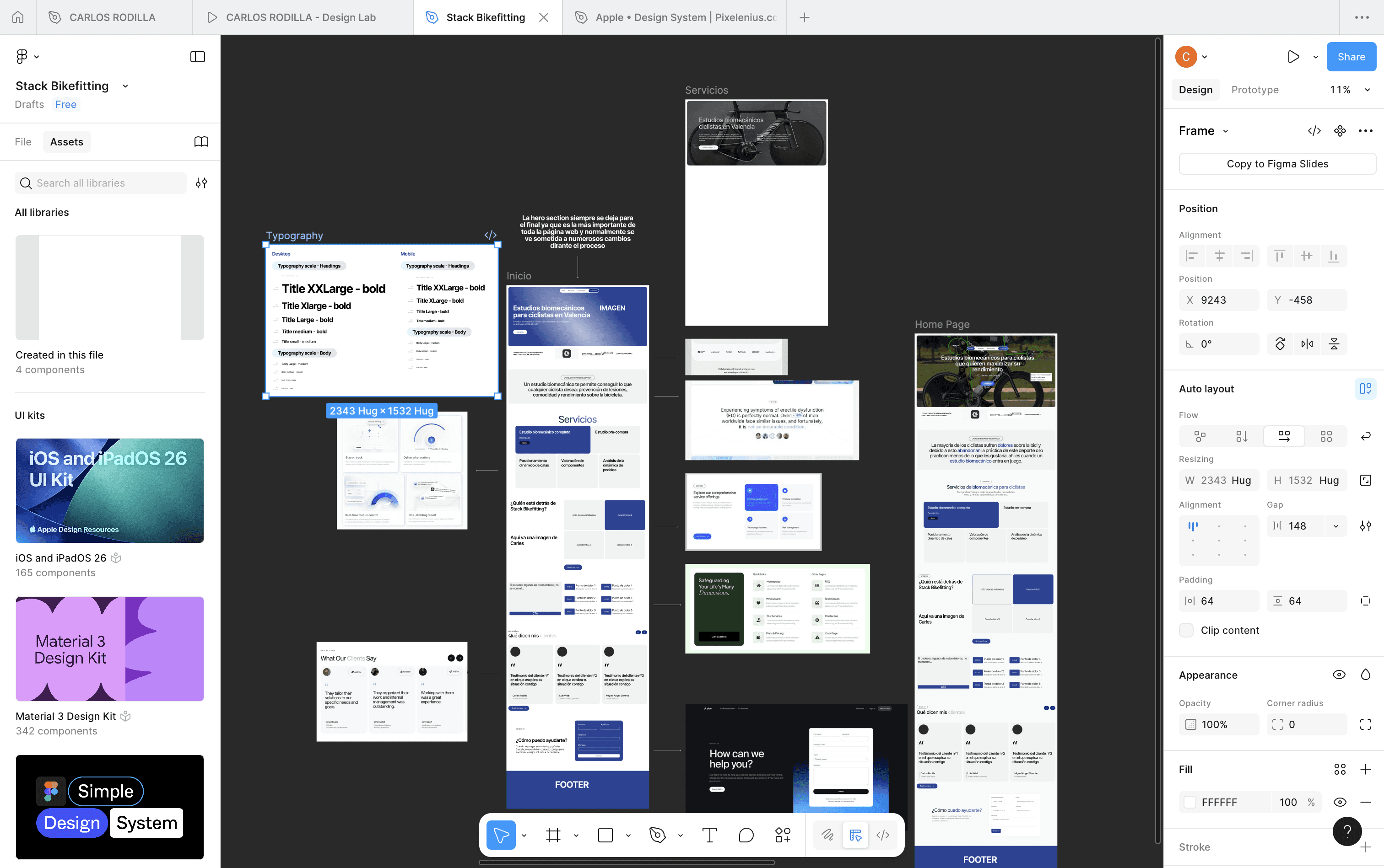 Figma interface of Stack Bikefitting's website