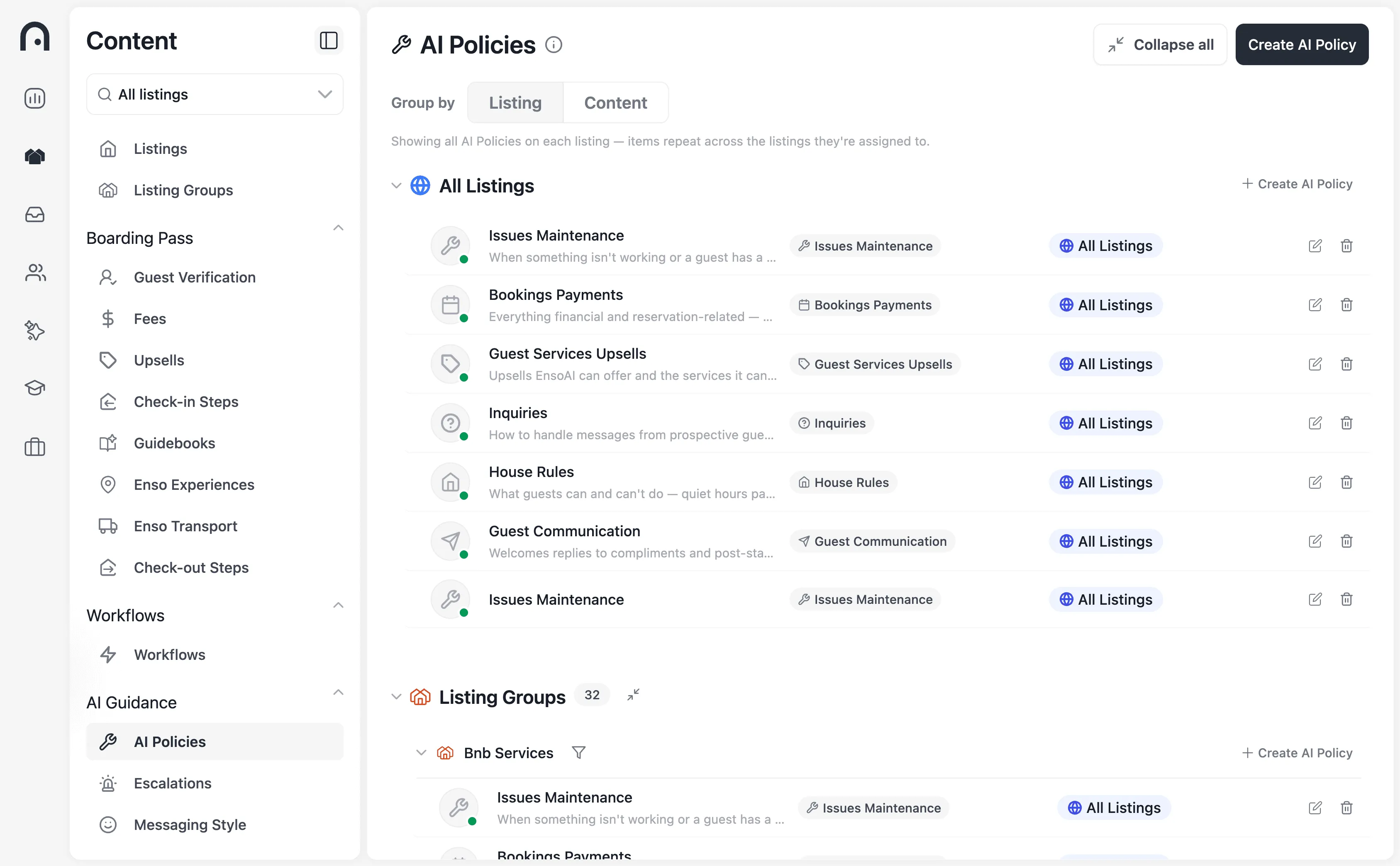 Platform Screenshot of AI Policies in Enso Connect
