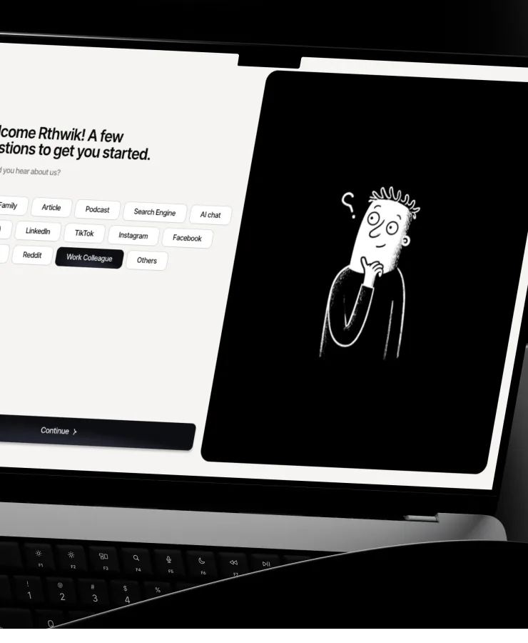 Mobile crop of Mimmir’s onboarding survey with discovery-source options.