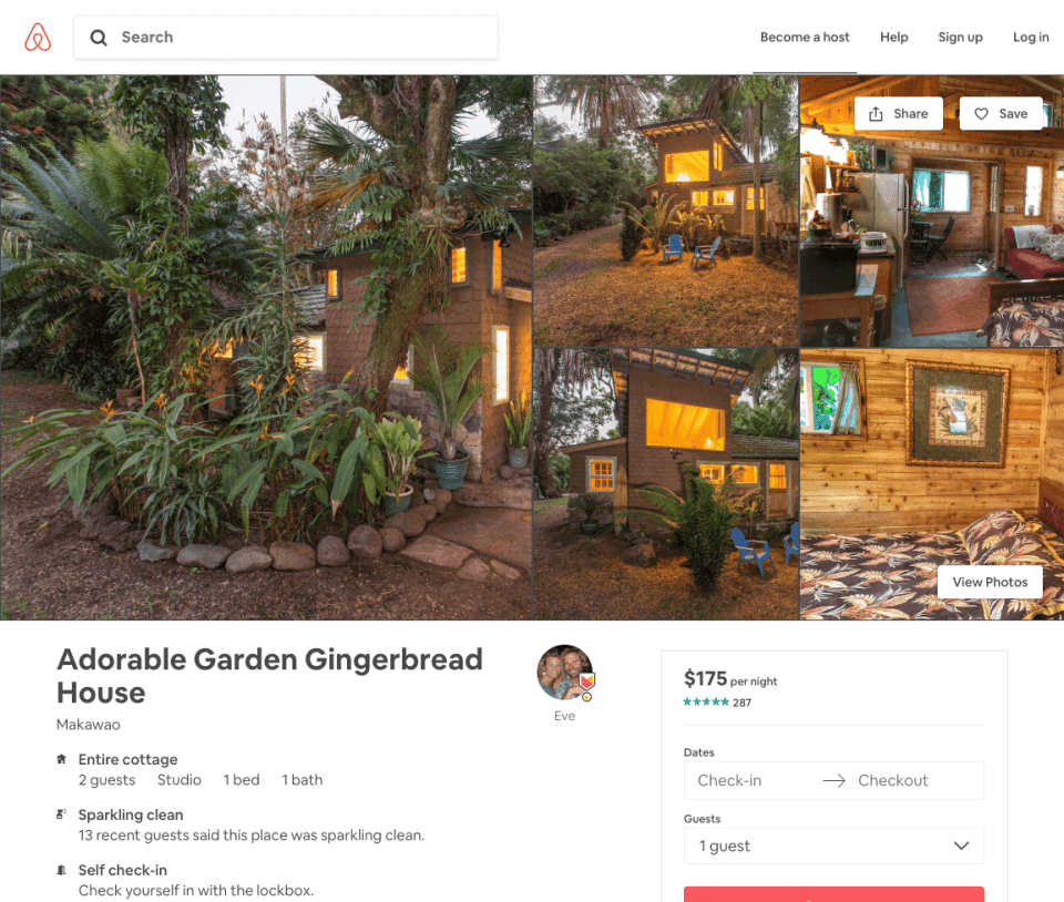Screenshot of AirBnB's standard listing