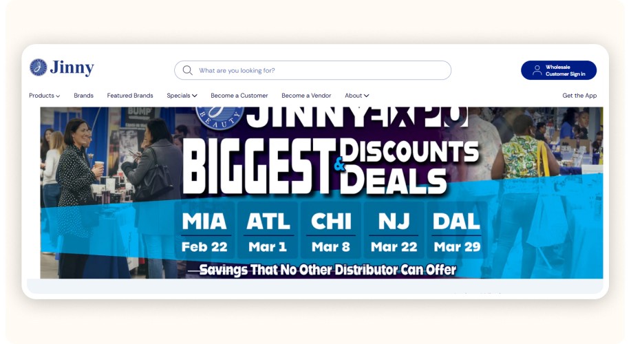 Jinny Beauty Supply homepage.