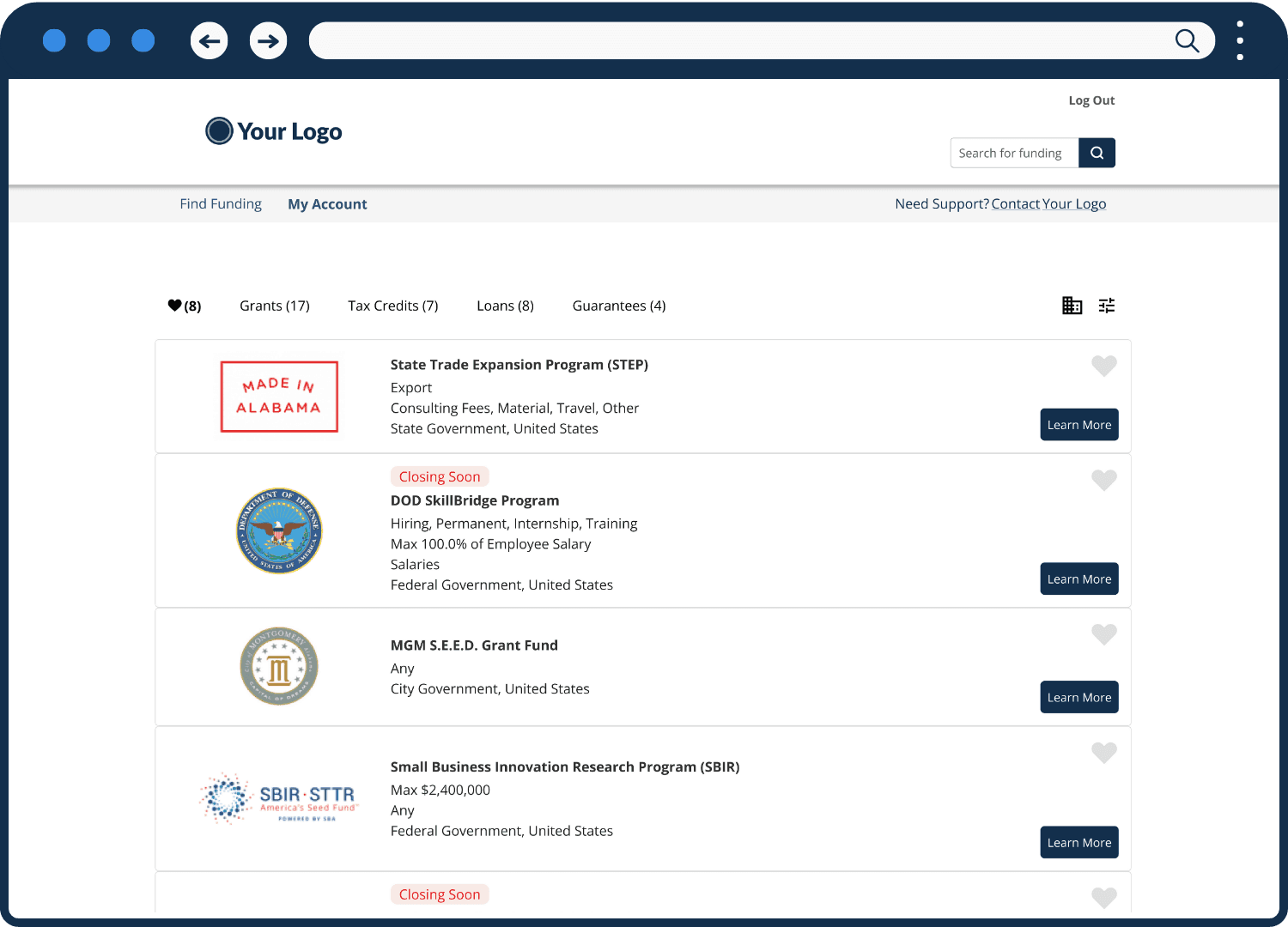 Our funding search engine provides the most relevant funding results to help you save money.