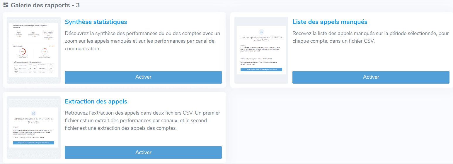 Liste des rapports