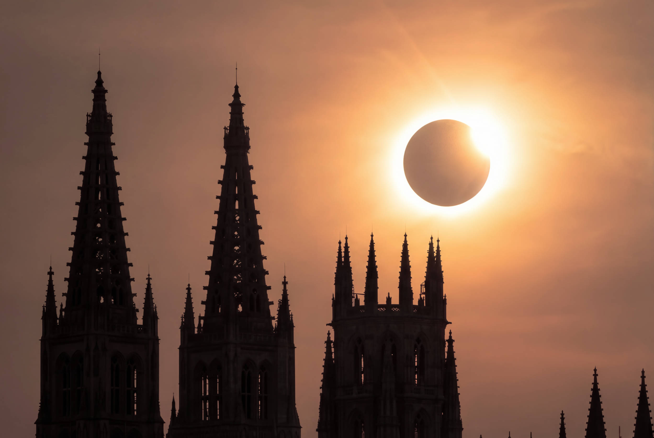 Solar eclipse over Burgos Cathedral in Spain