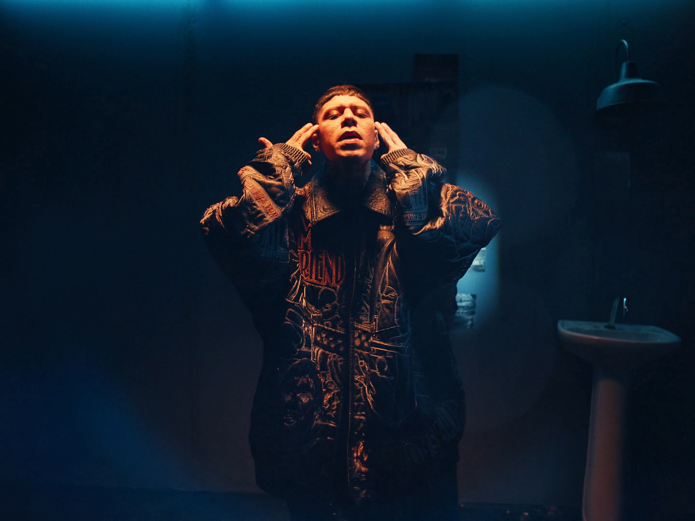 Raw, honest performance shot of Santa Fe Klan in "Perro Lobo," prioritizing emotion over technique to create a cinematic piece with deep social impact