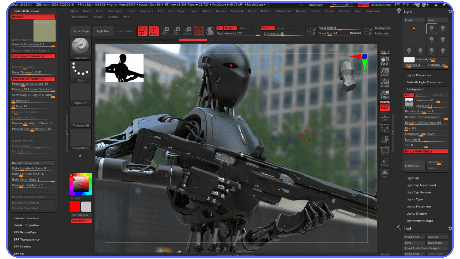 Redshift GPU render from Blender showing fast-rendered cinematic lighting and clean materials
