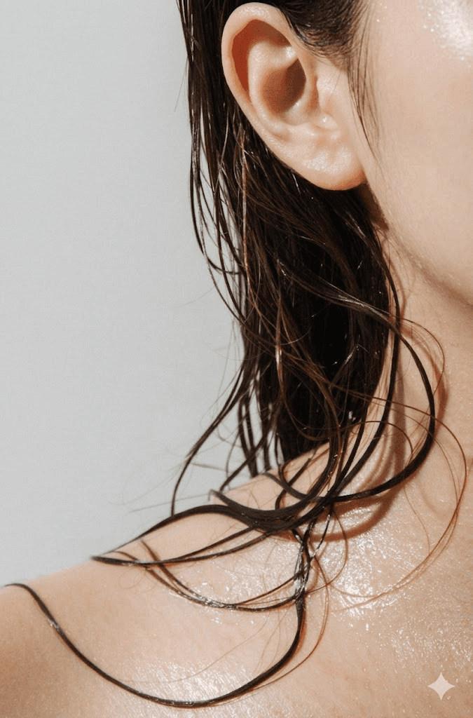 topless woman with brown hair