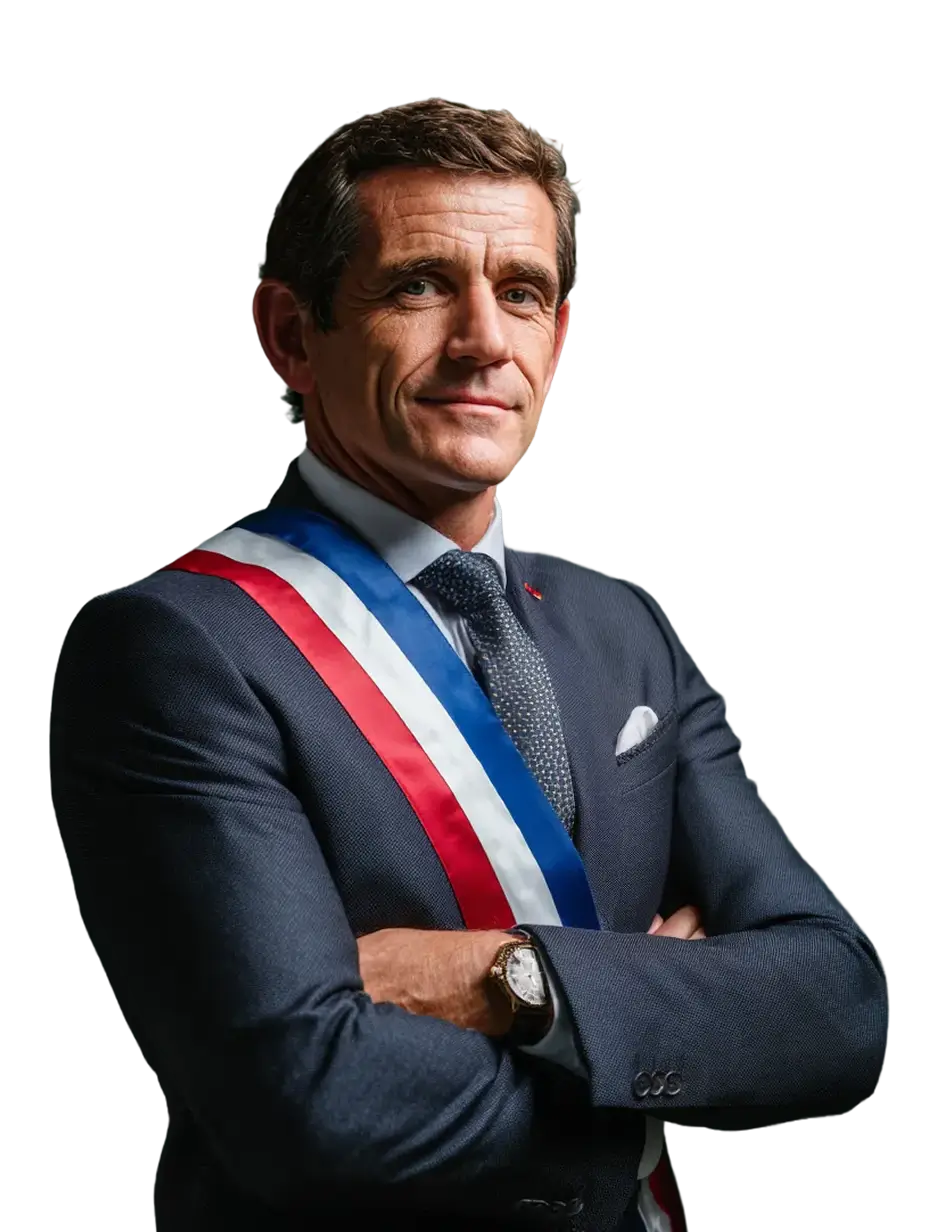 Maire français portant l’écharpe tricolore, représentant les collectivités et institutions publiques accompagnées par le cabinet en droit administratif.