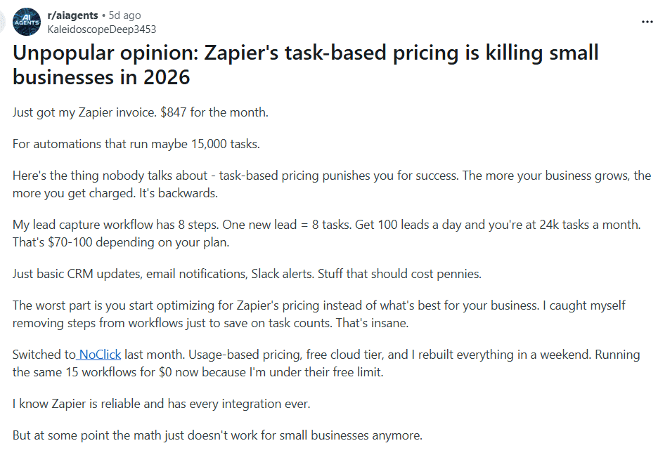 Zapier Challenges on task based pricing