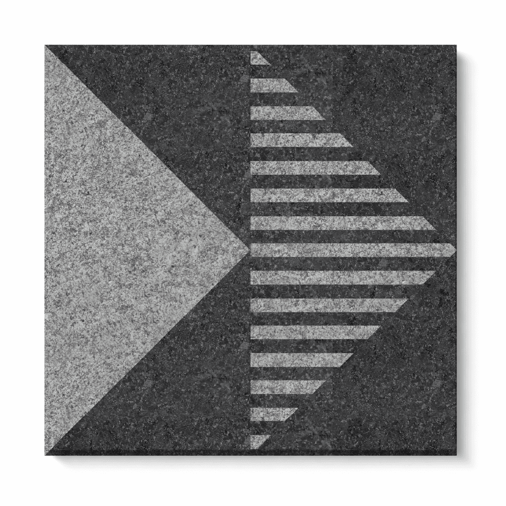 Star stone with symmetrical star-shaped geometric pattern in grey tones