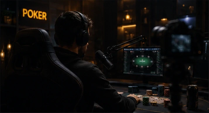 Poker streamer working in a private studio