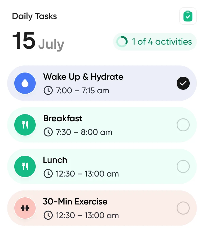 Neura Health Dailty Tasks Widget