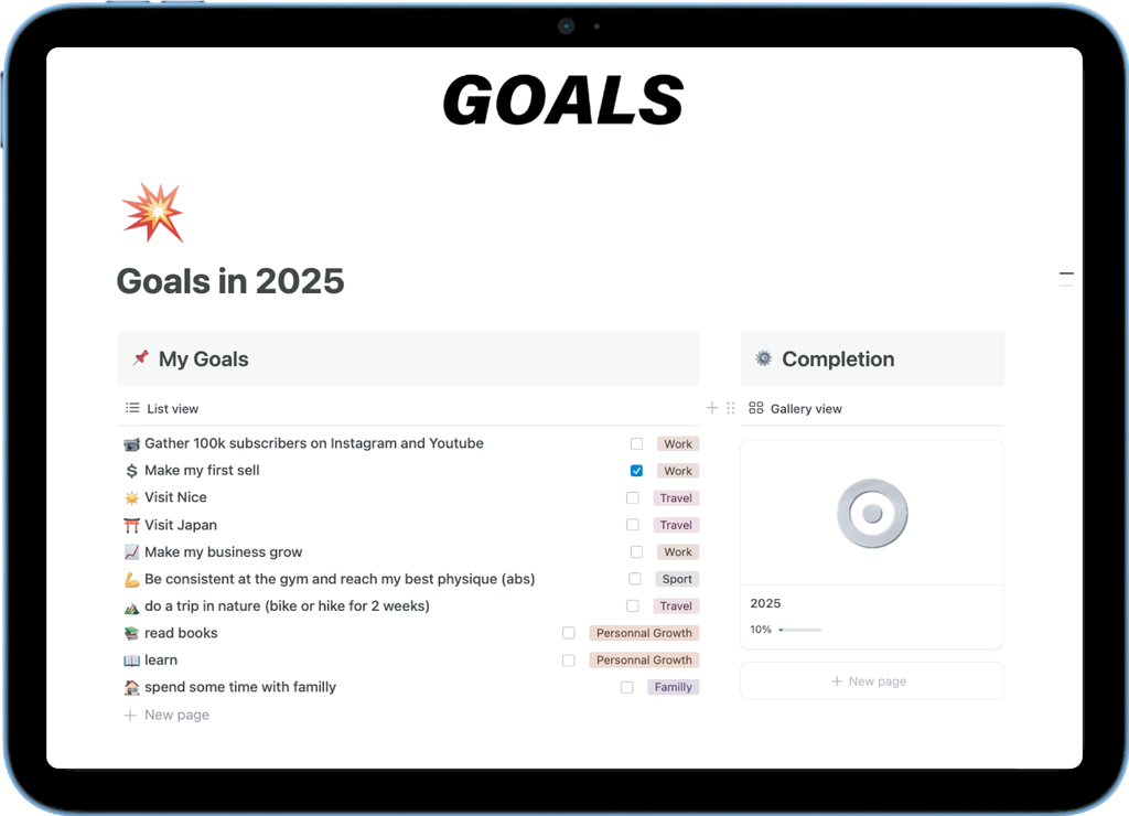 Life Planner goals template - track 2025 milestones like business growth and travel plans
