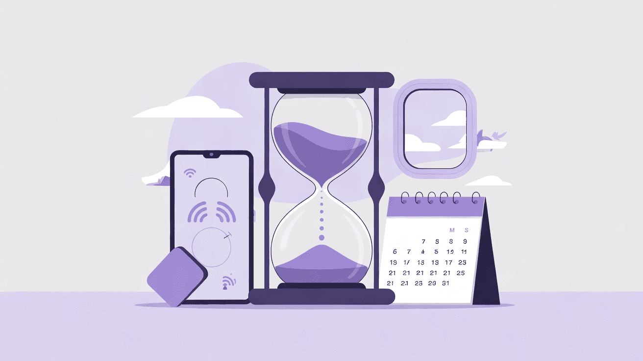 An hourglass draining beside a calendar, representing data and days running out together