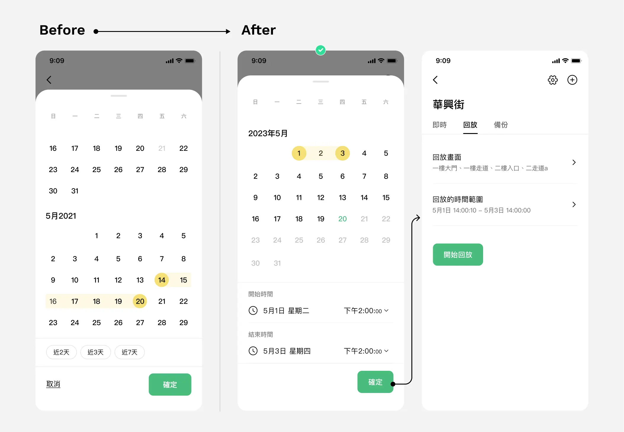 comparison of before and after in date filter page