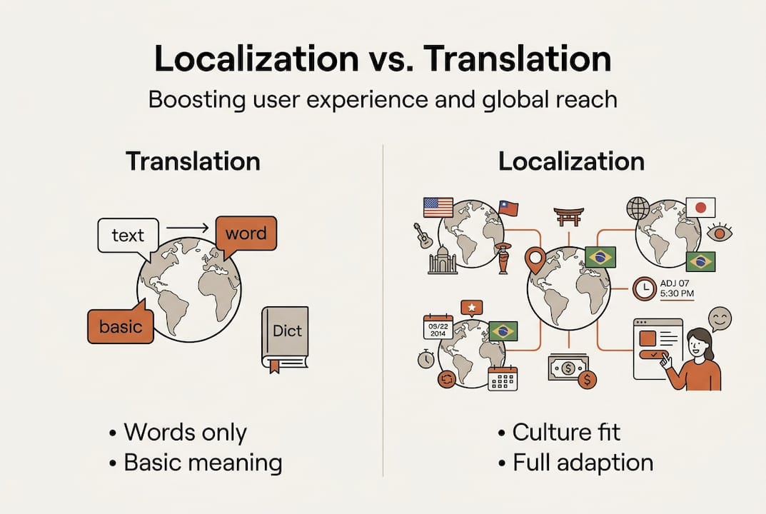 Infographic localizing versus translating key differences