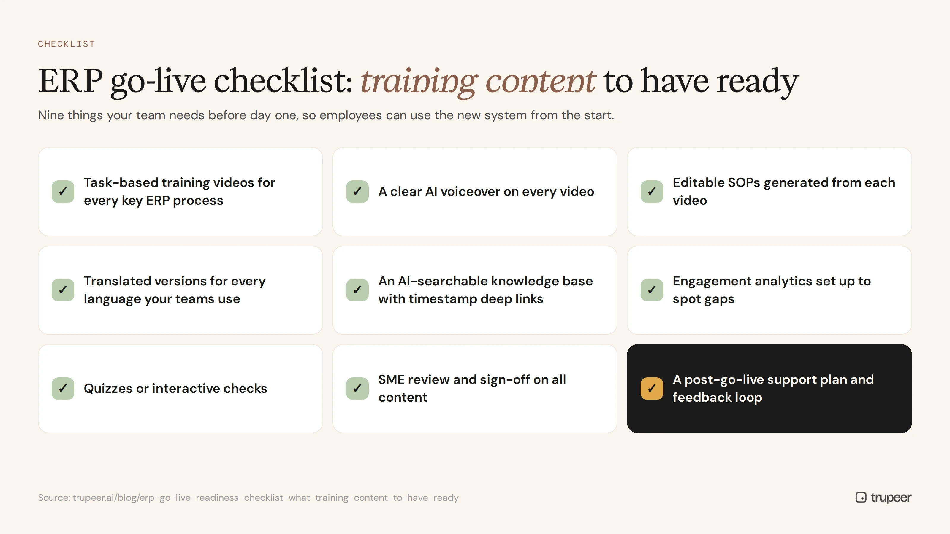 ERP go-live checklist of training content to have ready