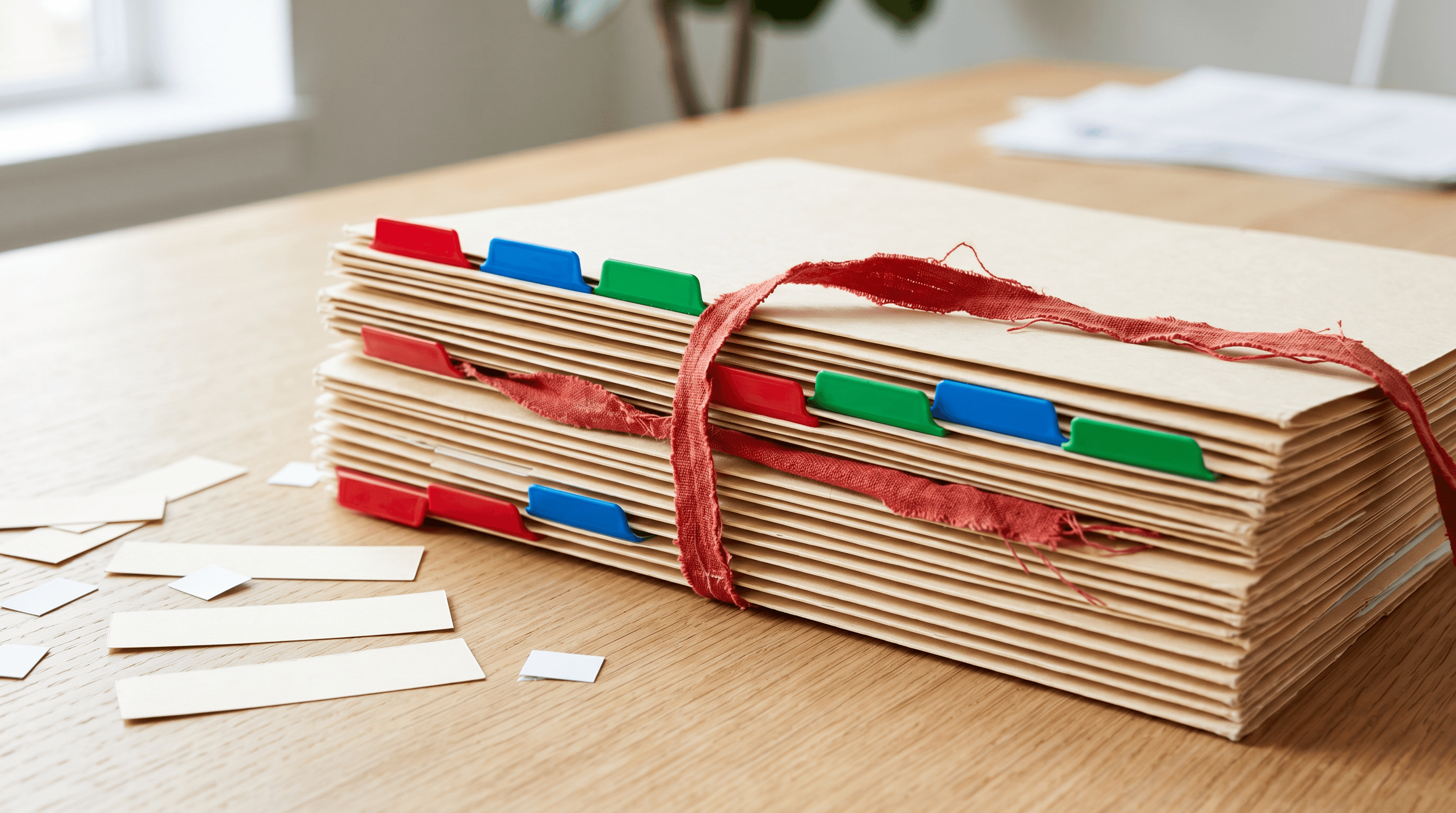 Stacked folders with colored tabs