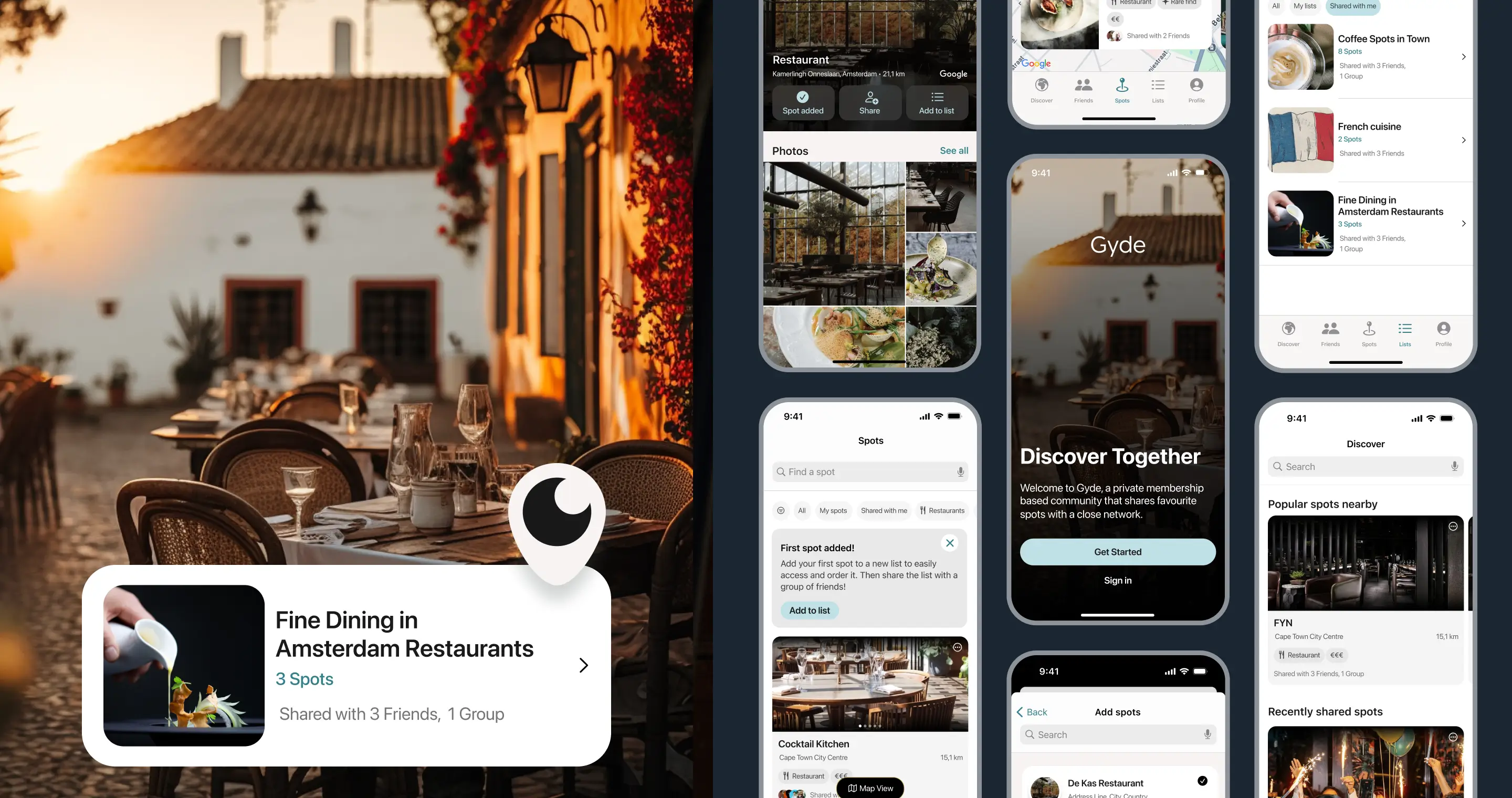 A high level view of the screens design created for Gyde