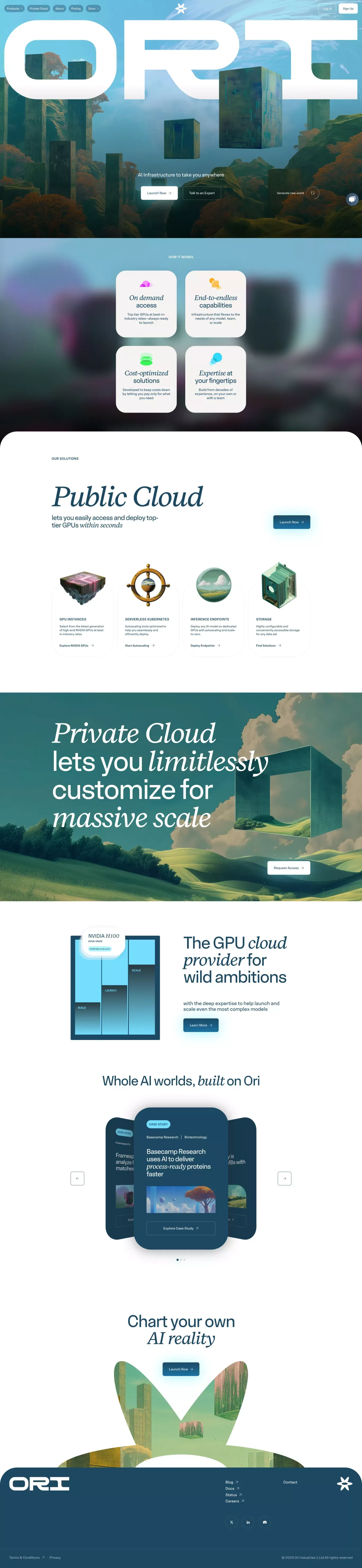 AI Infrastructure to take you anywhere landing page screenshot showcasing AI and Tech design