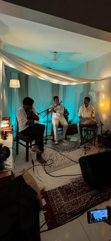 Live performance featuring handpan flute and spoken word poetry in Pune