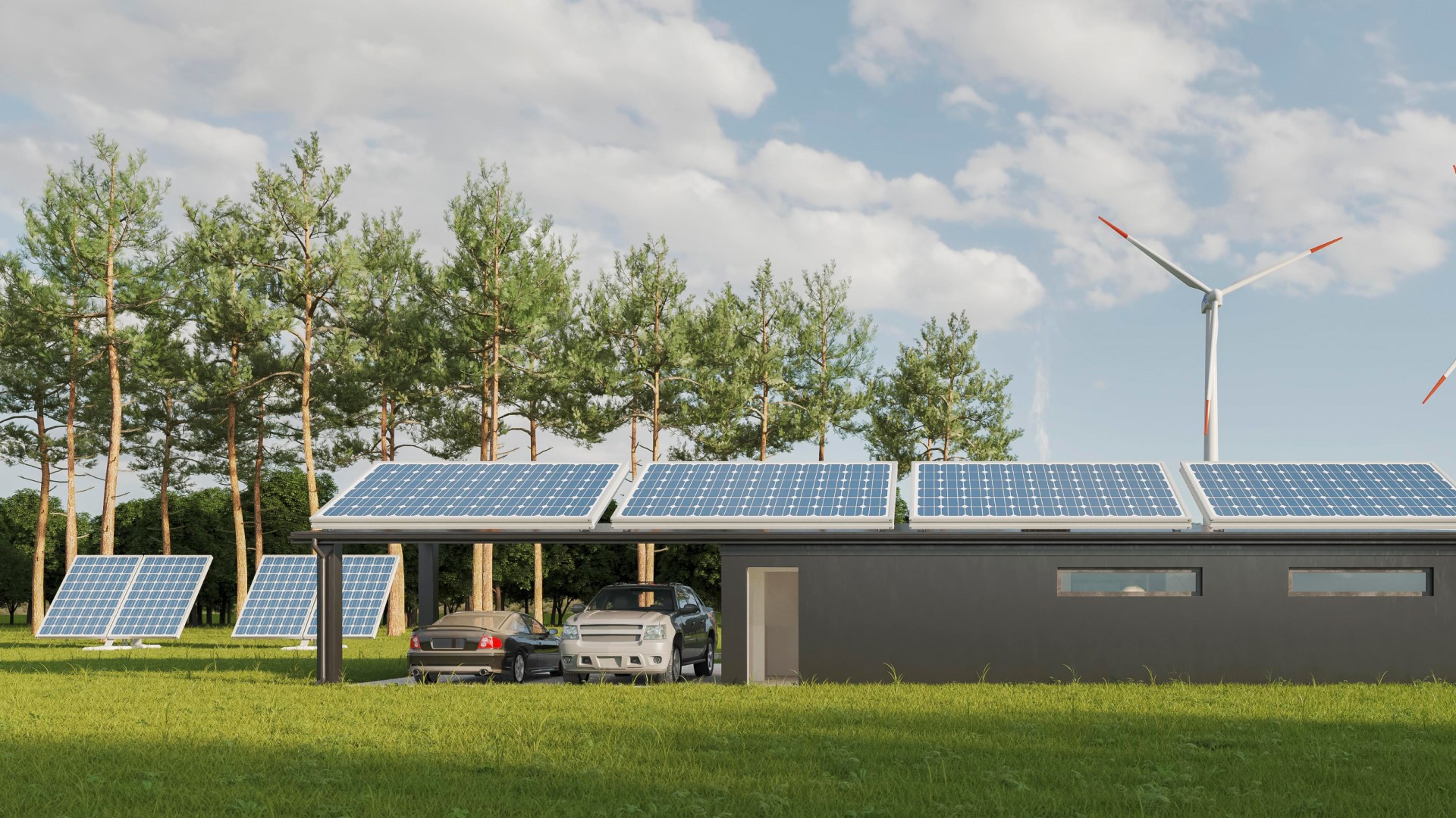 Artonest Design visual of solar panels and wind turbines for solar energy SaaS platforms.