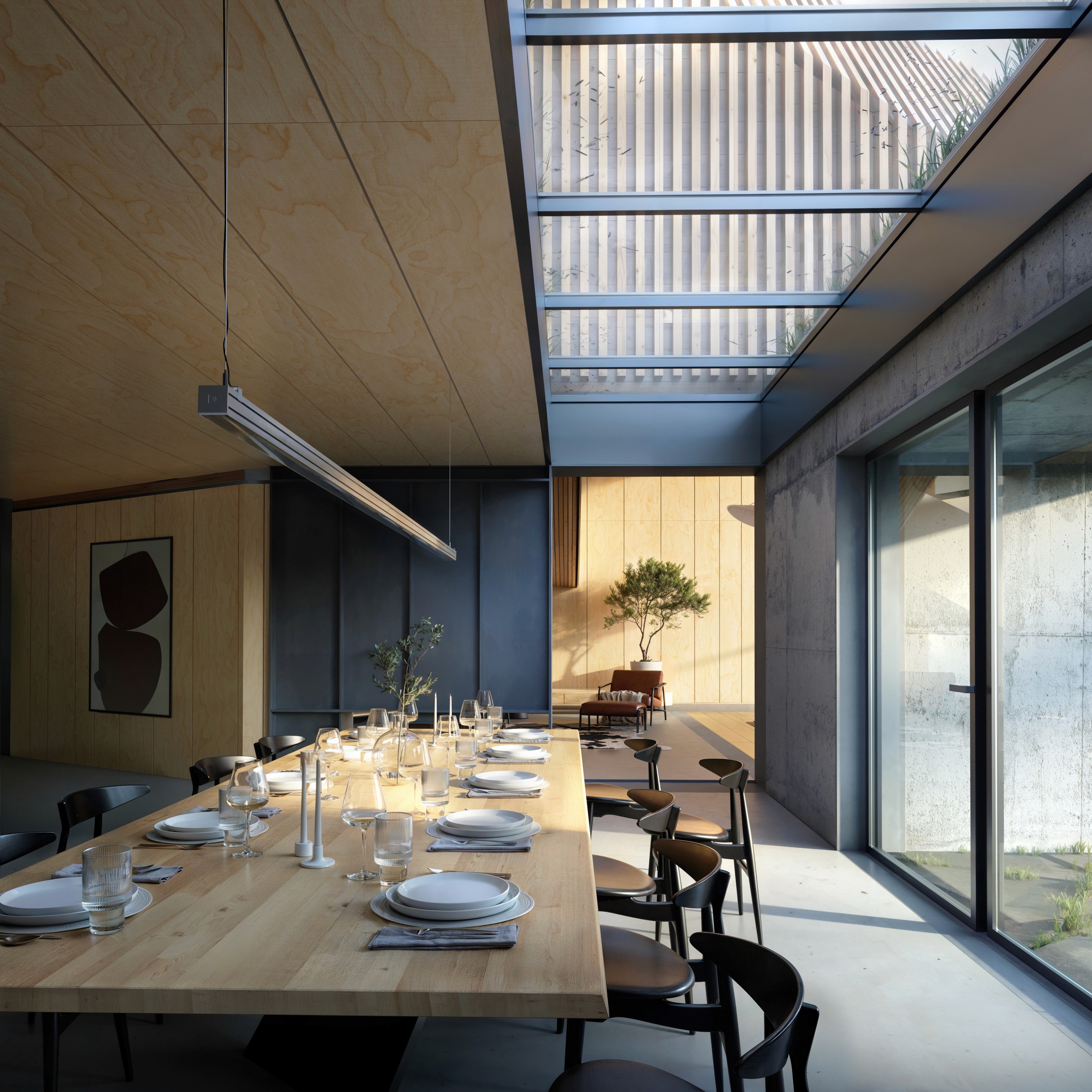 Cabin Interior wood and concrete design