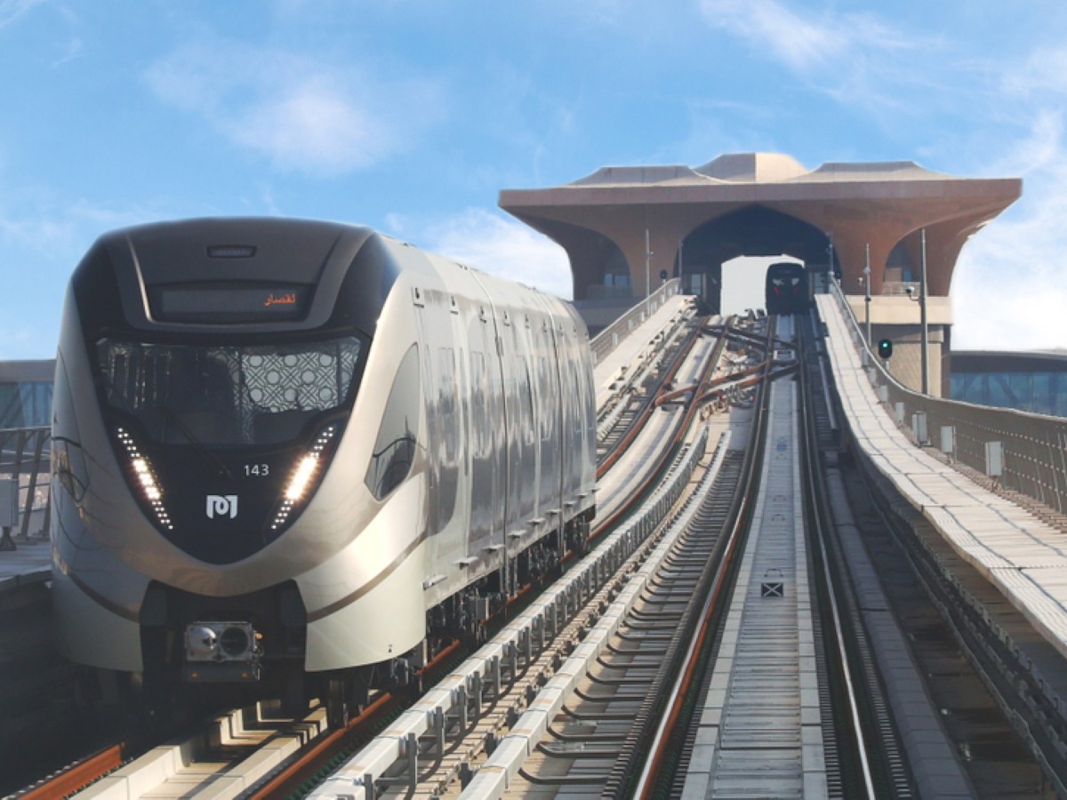 A view of Doha Metro leaving a station