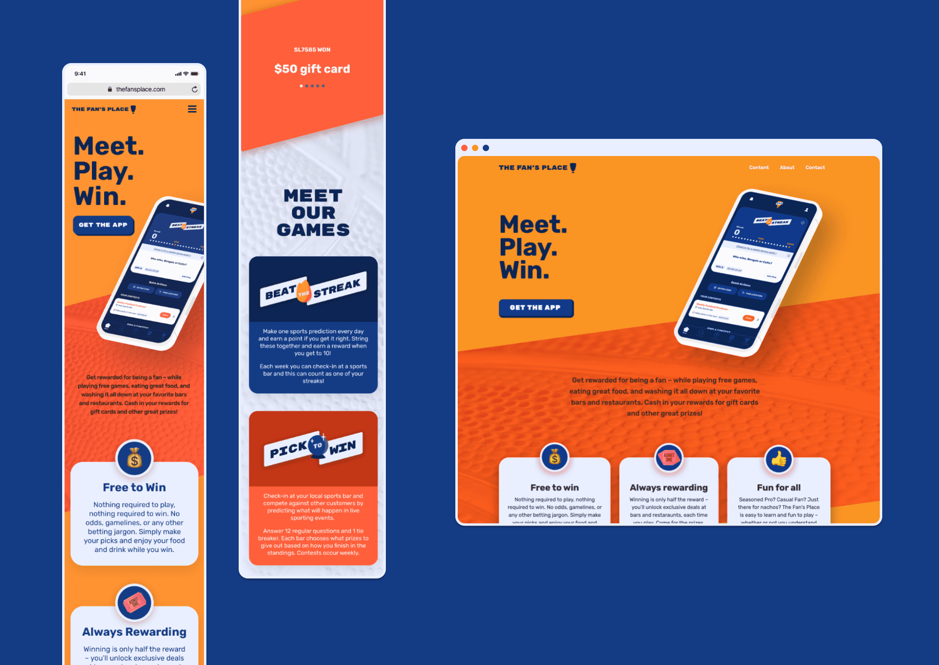 The Fan's Place website designs for mobile and desktop