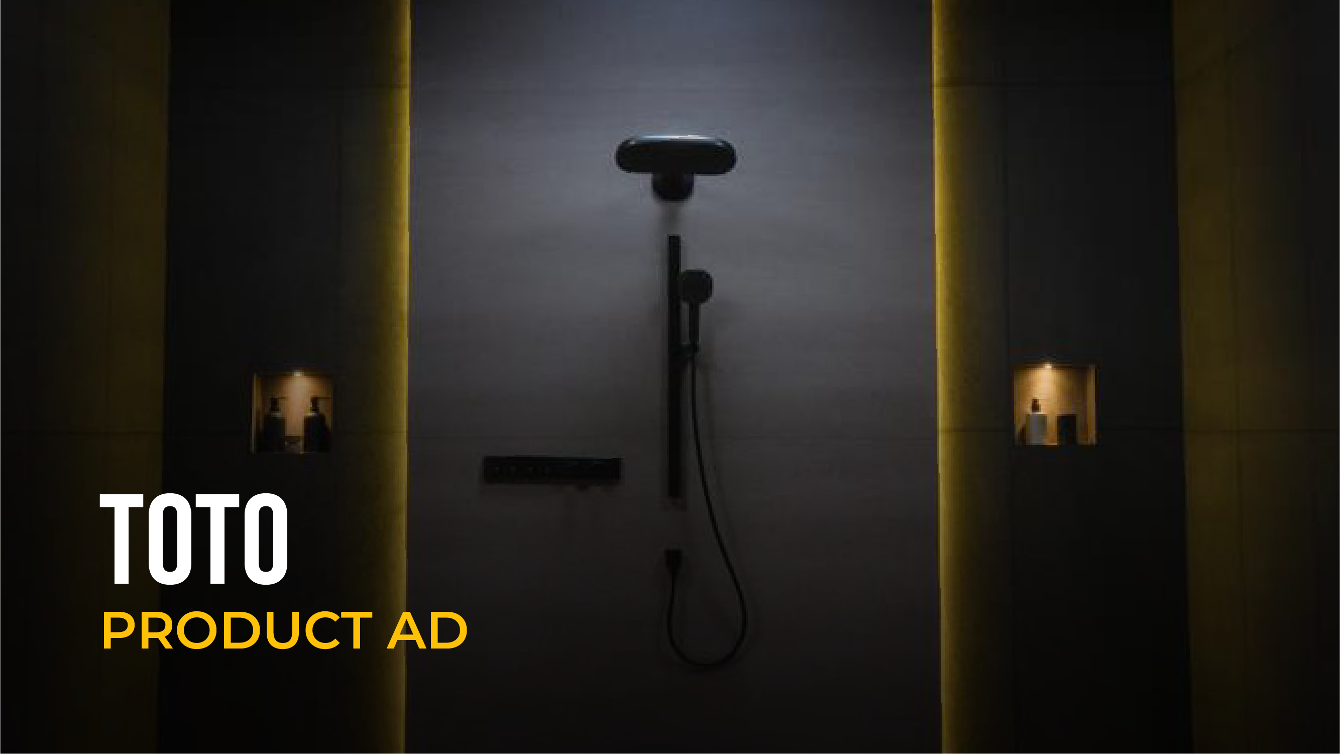 Minimal bathroom shower setup featured in a TOTO product advertisement.