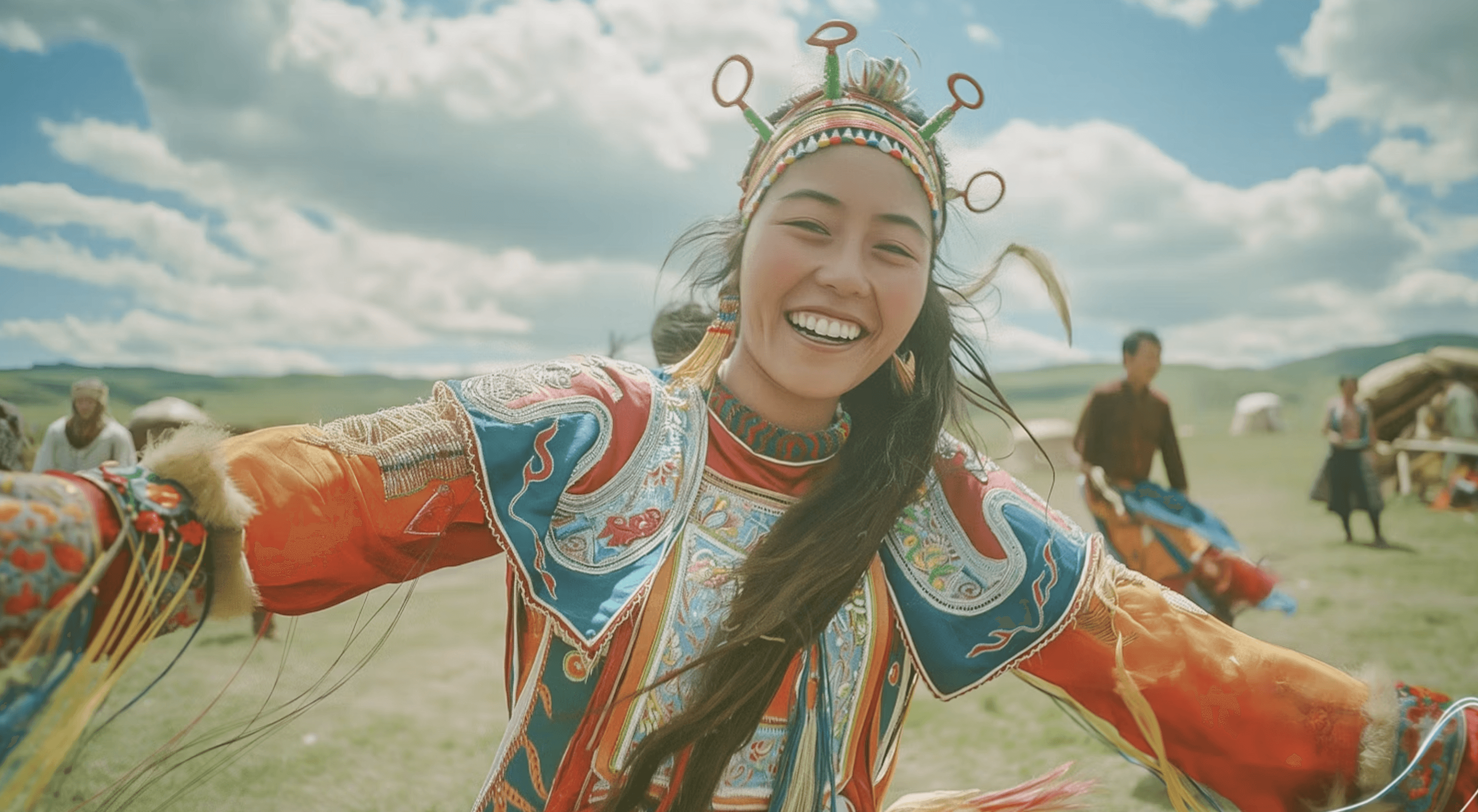 Joyful Woman in Traditional Attire
