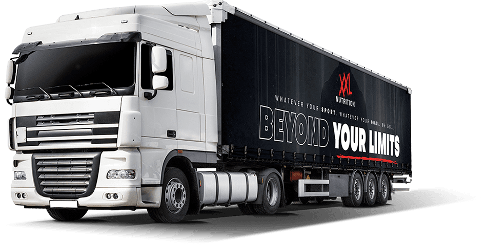 Vrachtwagen met reclame van XXL Nutrition