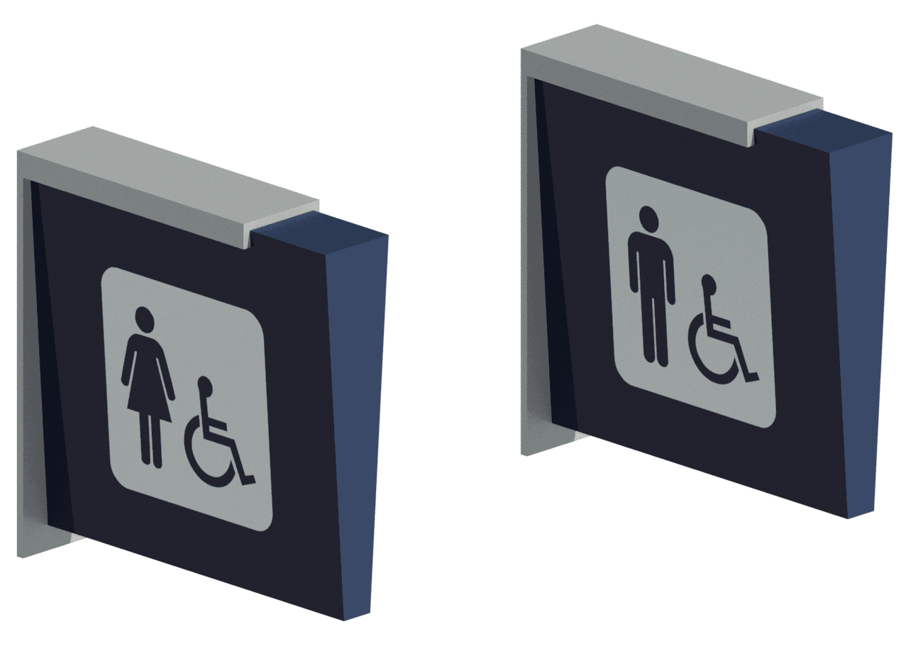 Blade-mounted toilet signage.