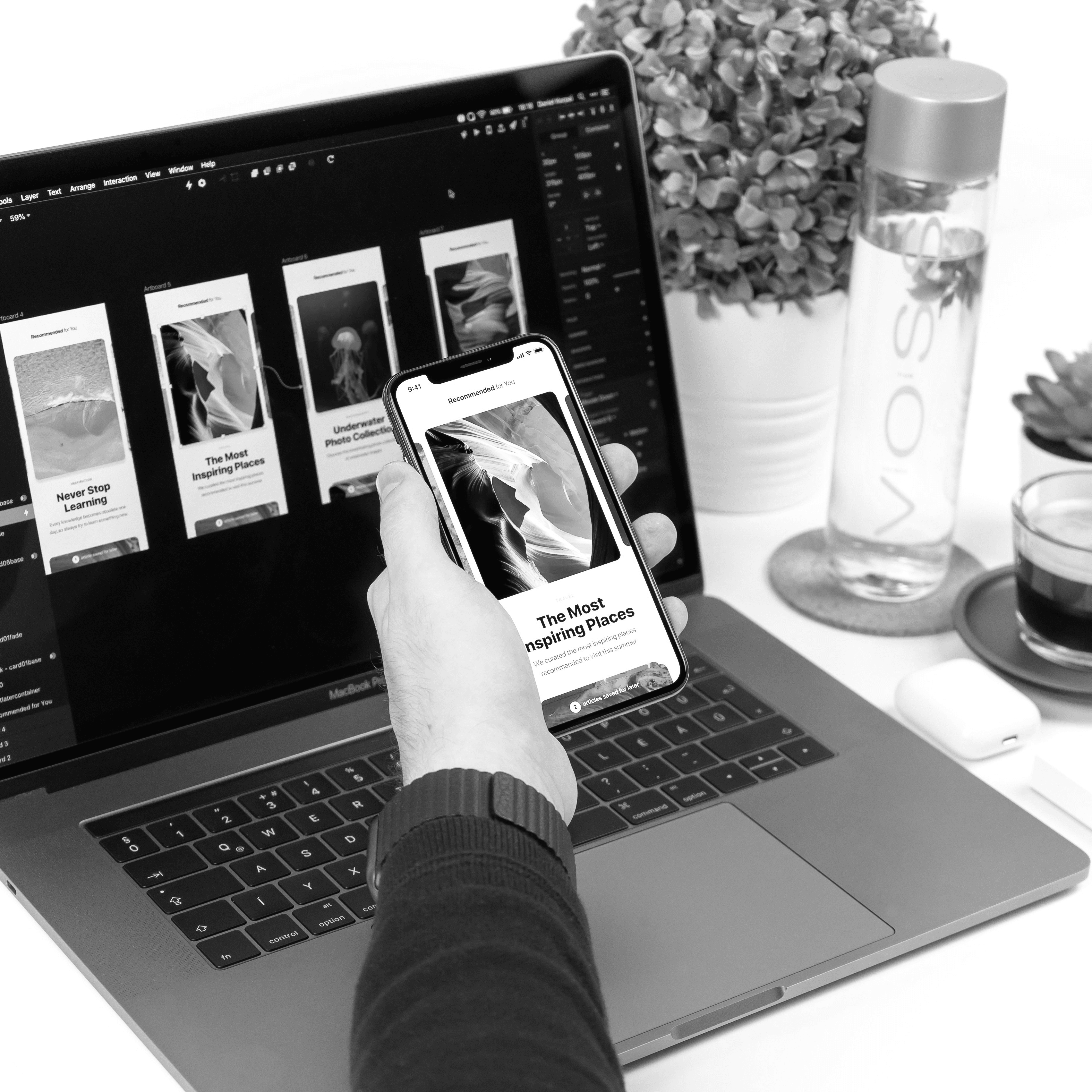mobile app with designs in background