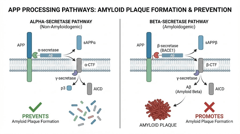 Alpha secretase vs beta secretase enzyme pathways in Alzheimer's disease