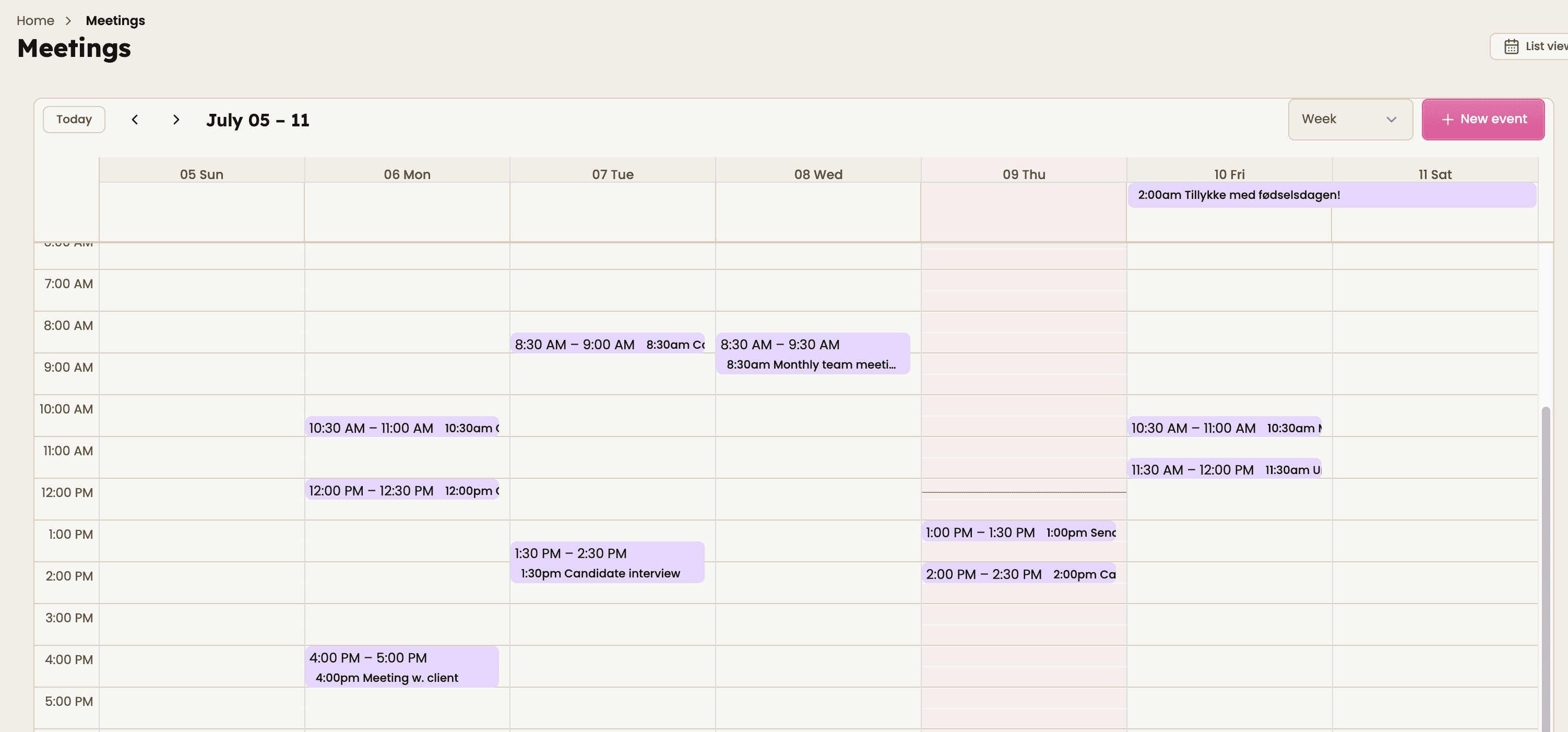 Meeting calendar overview